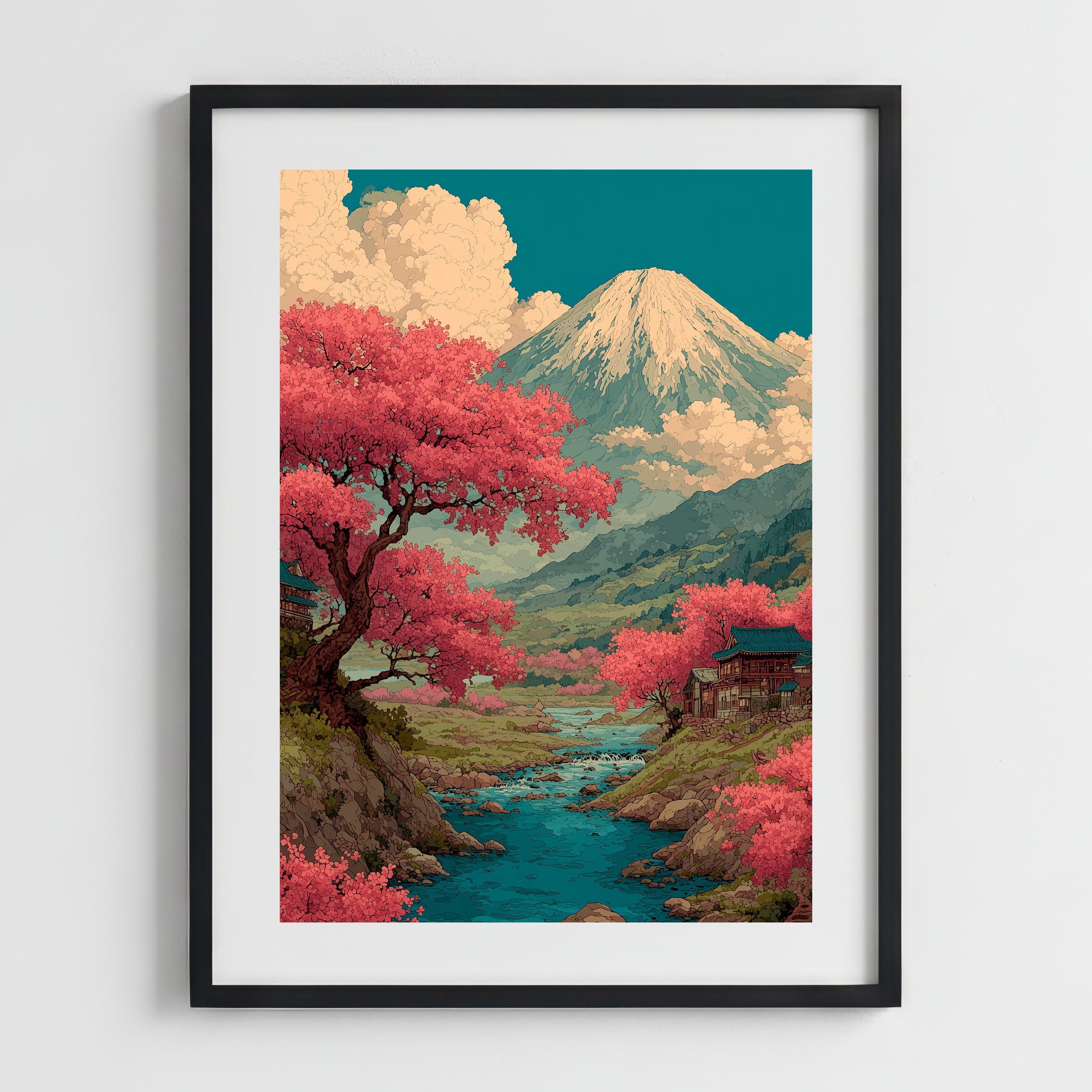 Lámina artística japonesa "Primavera en el Fuji"