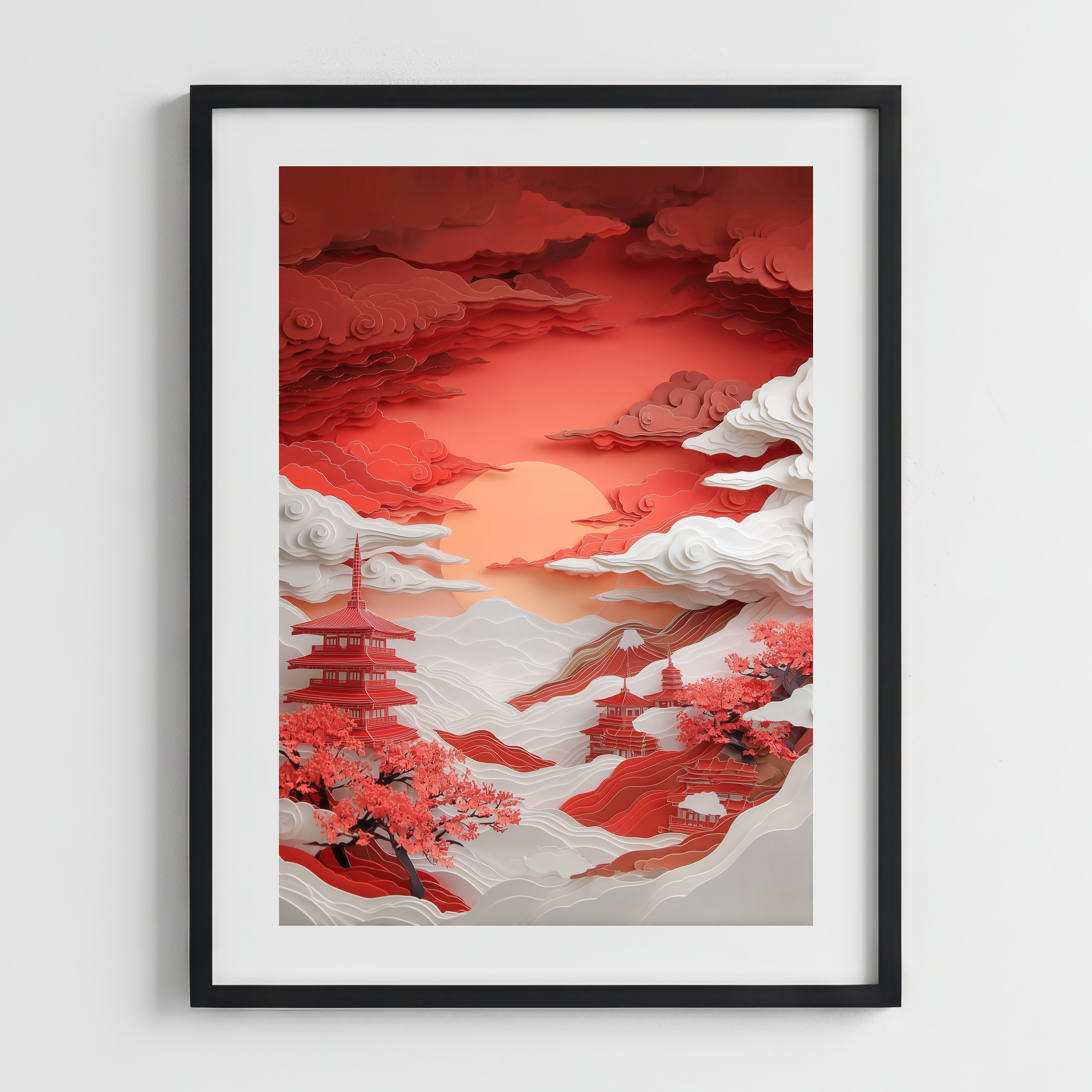 Stampa Giapponese "Tramonto Rosso Papercut"