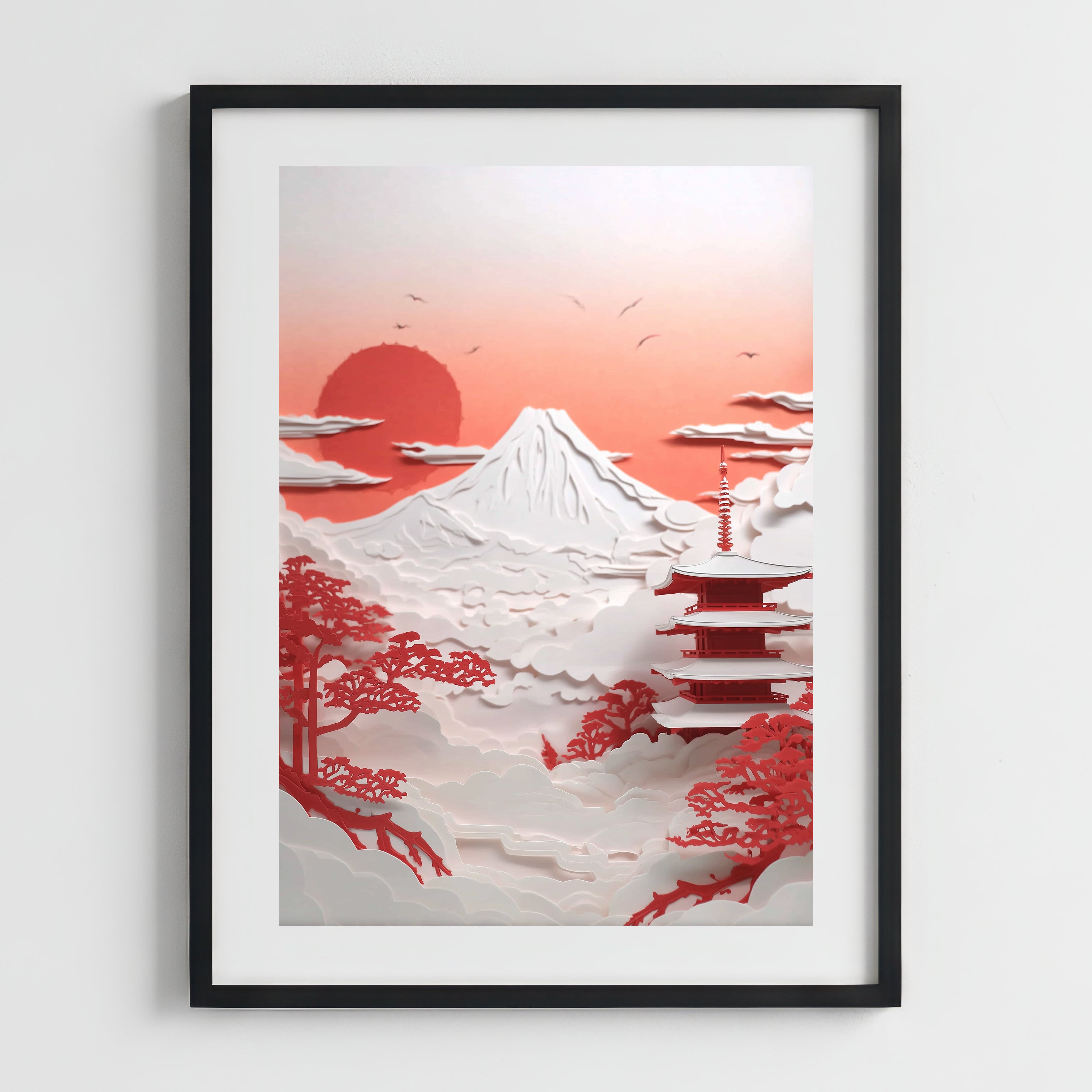 Impresión japonesa "Pagoda Roja y Monte Fuji"