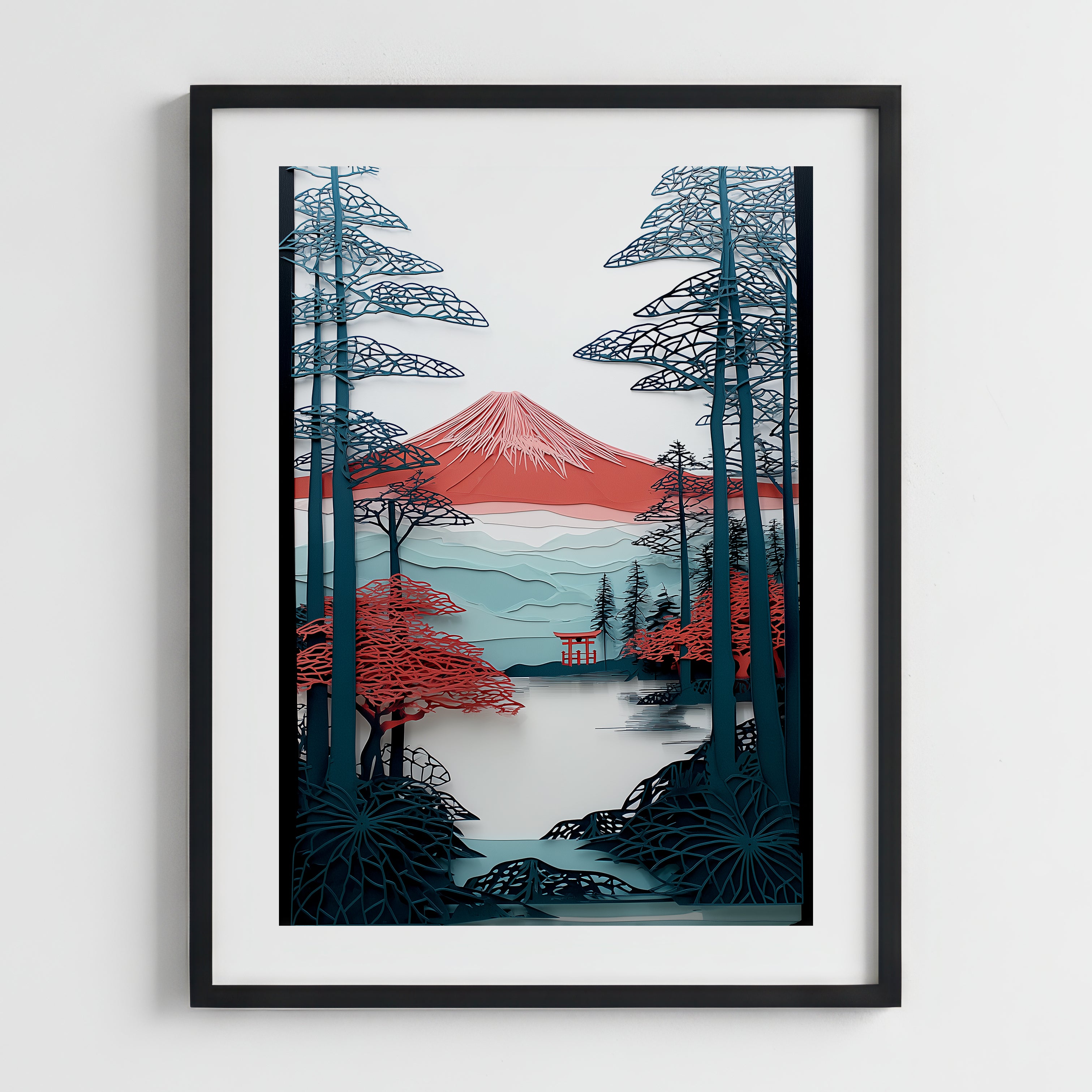 Impresión japonesa "Monte Fuji y Lago Azul"