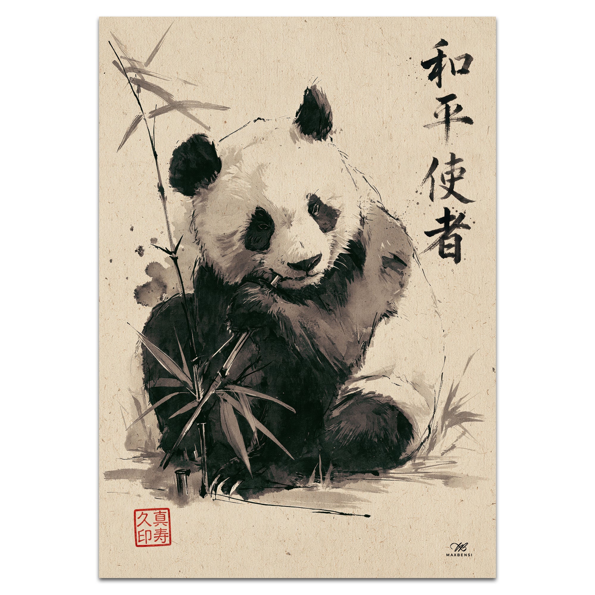 Panda Giapponese "Messaggero di Pace" – Quadro Sumi-e Minimalista