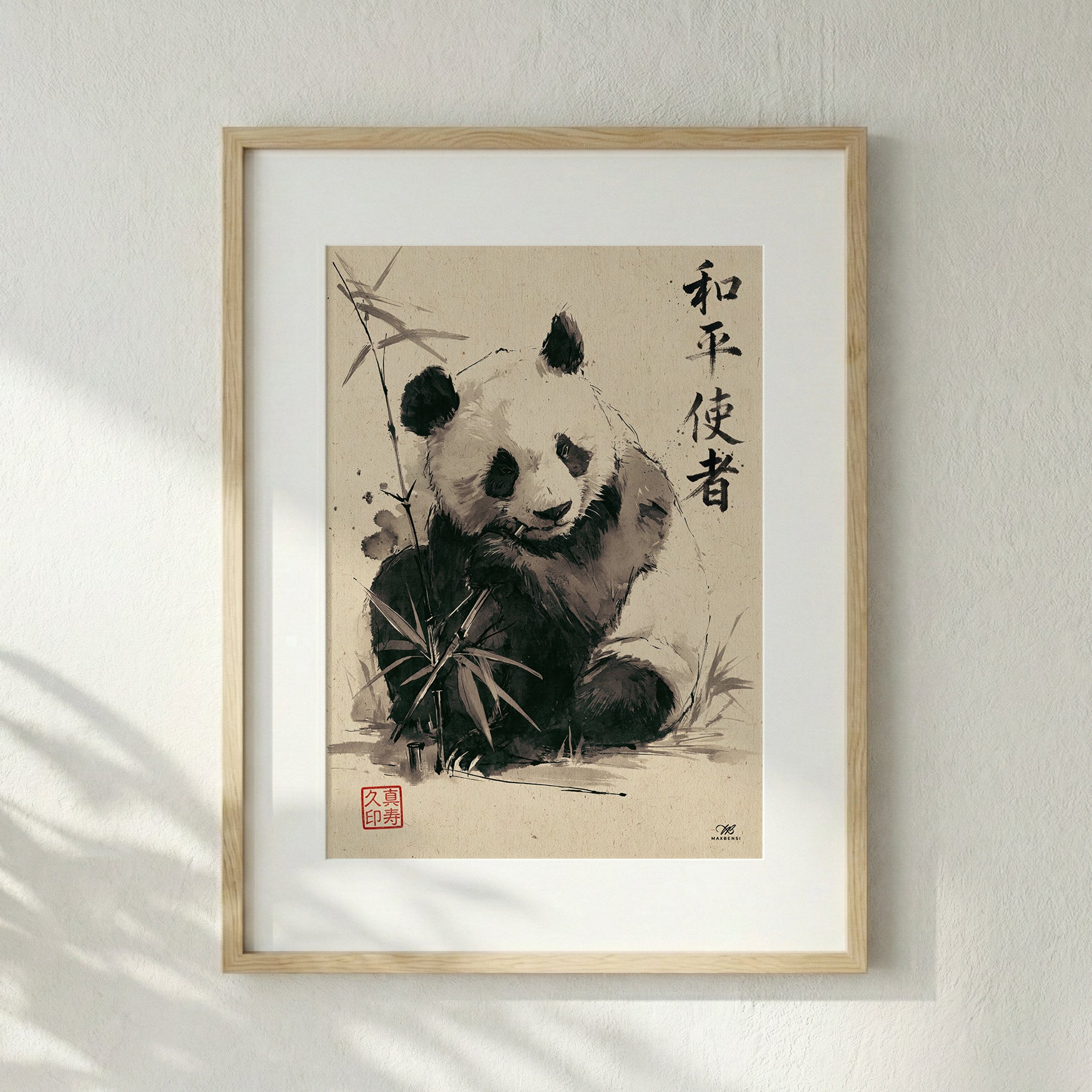 Panda Giapponese "Messaggero di Pace" – Quadro Sumi-e Minimalista