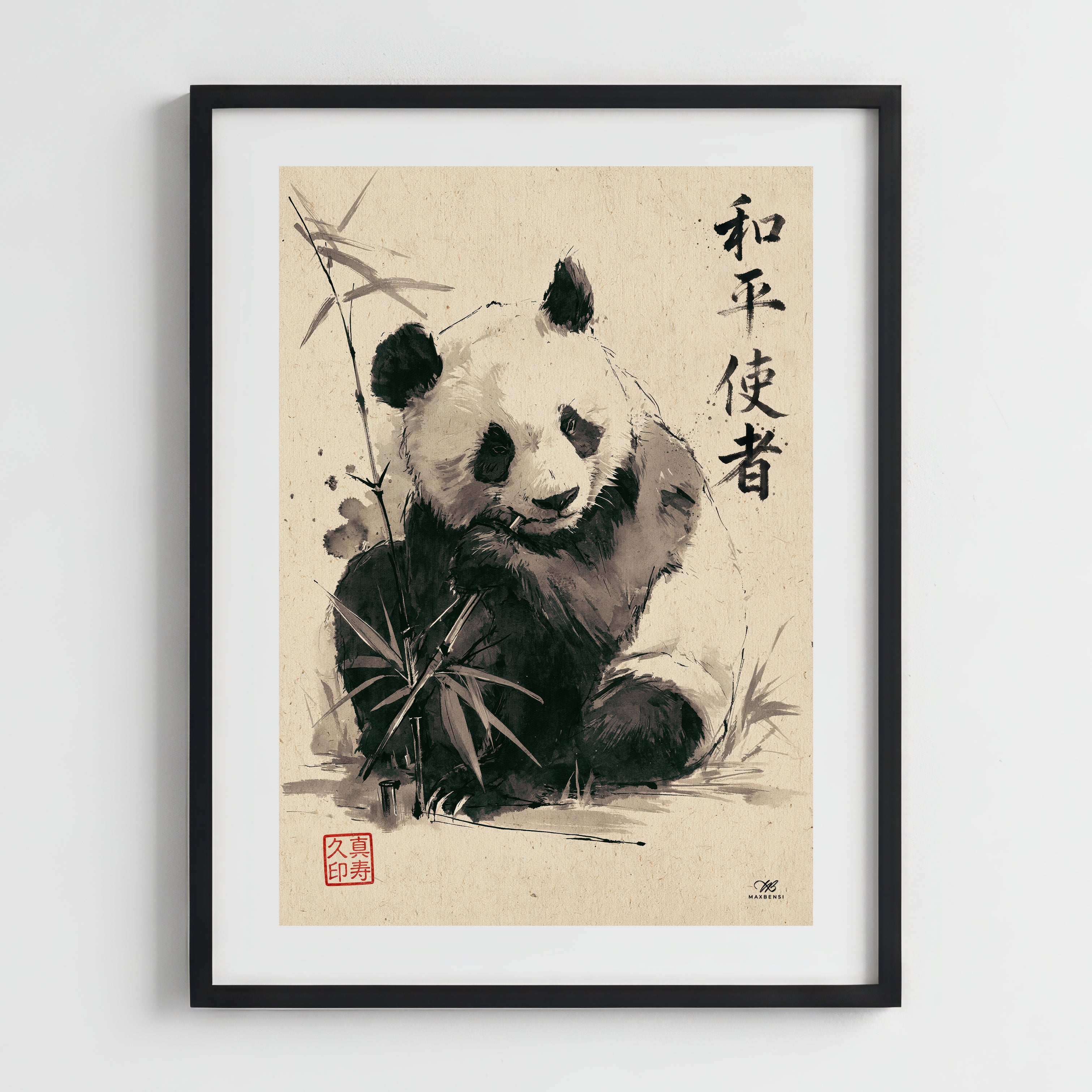 Panda Giapponese "Messaggero di Pace" – Quadro Sumi-e Minimalista