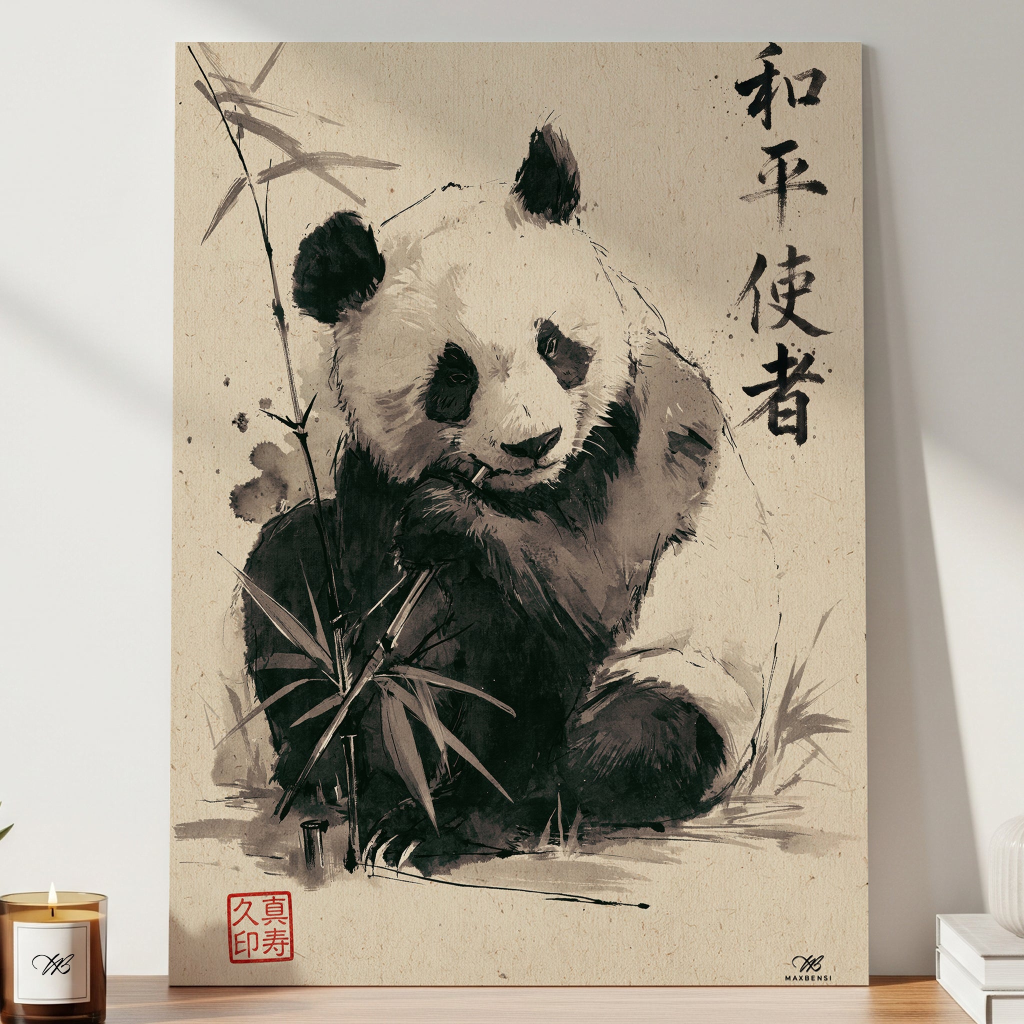 Panda Giapponese "Messaggero di Pace" – Quadro Sumi-e Minimalista