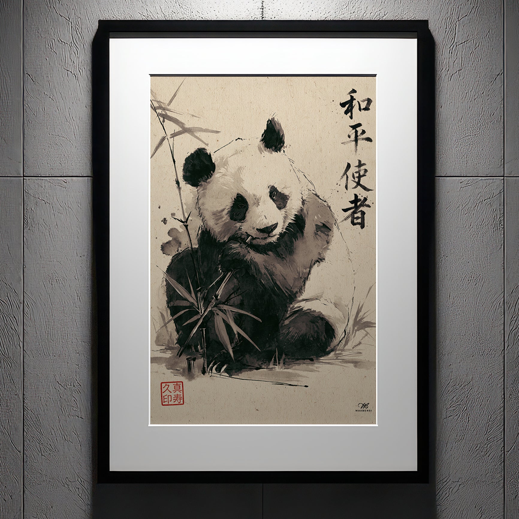 Panda Giapponese "Messaggero di Pace" – Quadro Sumi-e Minimalista